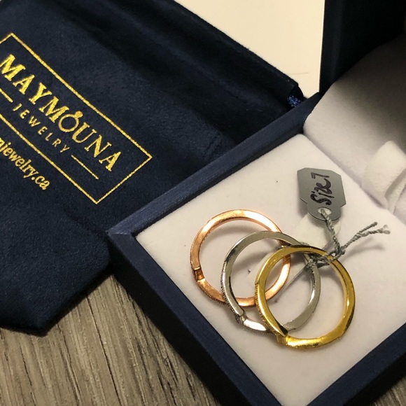 925 Sterling Silver Triple Zigzag Ring Set 3-tone - Picture 10 of 12